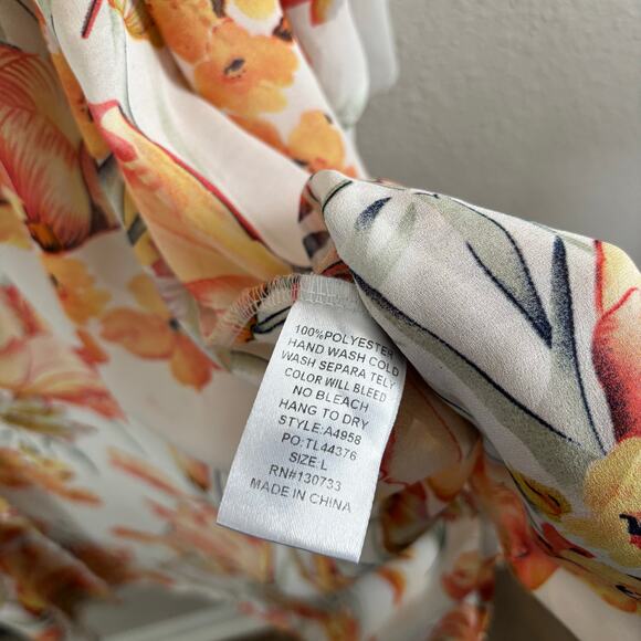 Umgee Lightweight White and Orange Floral Bell Sleeve Duster Kimono Size Large - Picture 5 of 10